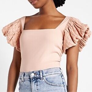 NWT Express Peach Ruffle Sleeve Bodysuit